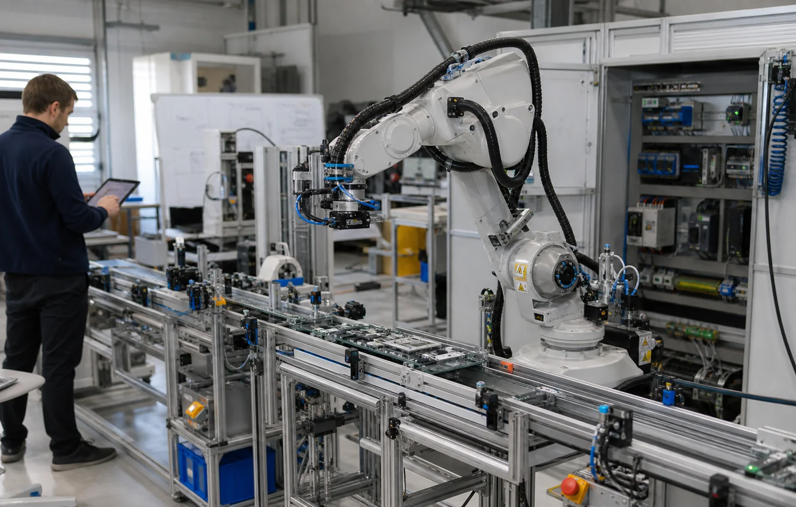 Robotic automation cell with mechatronic test equipment